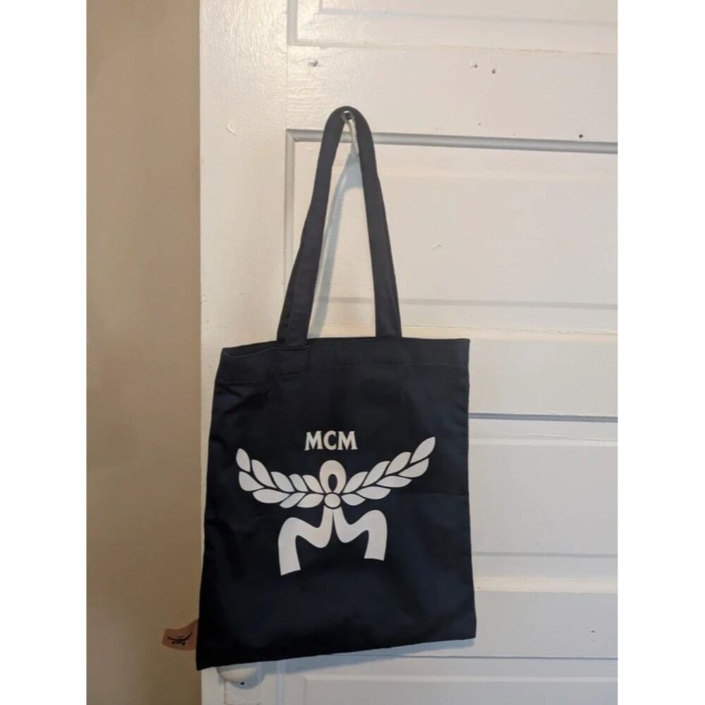 MCM x Sungjoo Foundation Canvas Tote Bag Blue Logo Pocket Novelty VIP Promo